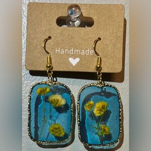 Handmade Blue and Gold Floral Earrings
